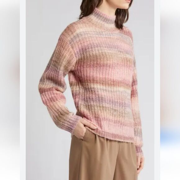 Nordstrom Signature Open Stitch Mock Neck Sweater Rustic Pink Multi Size L & XL - Picture 15 of 16